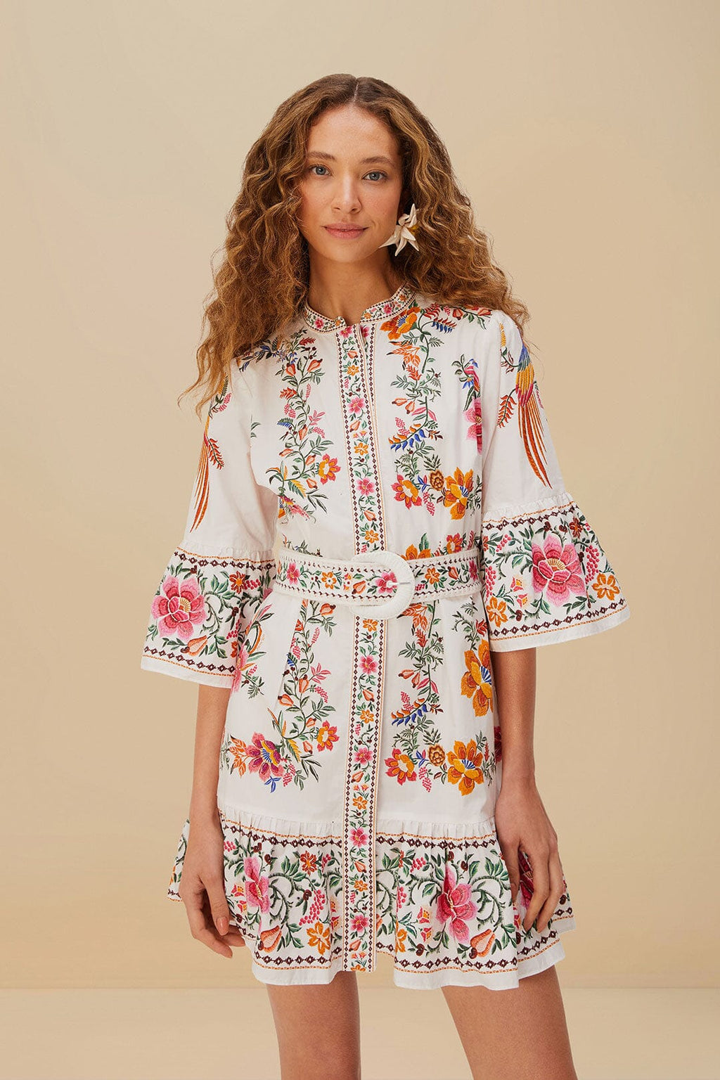 Off-White Delicate Forest Scarves Organic Cotton Mini Dress