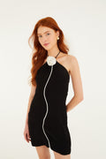 Black And White Flower Sleeveless Mini Dress