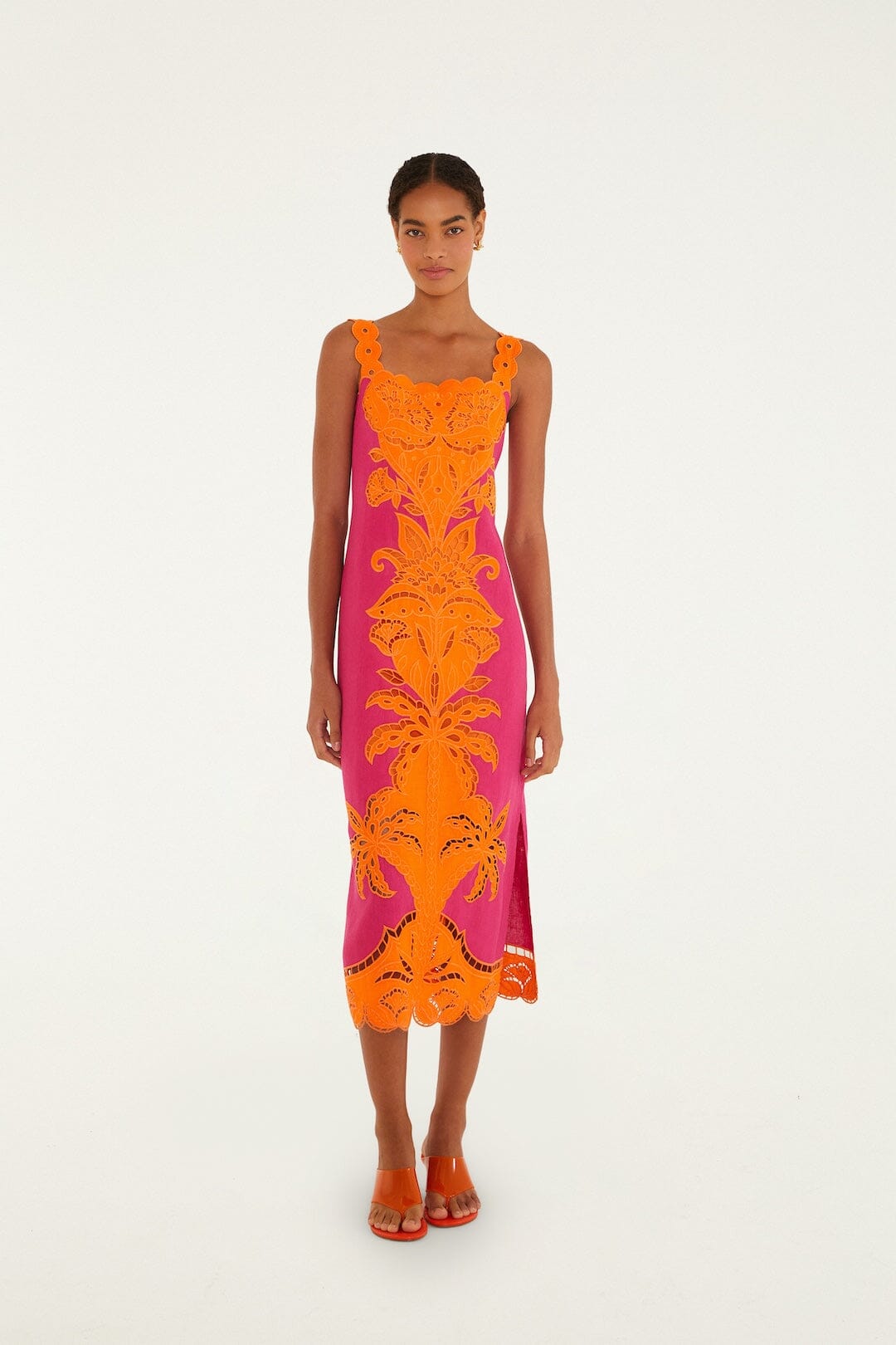 Pink Cutwork Euroflax™ Premium Linen Midi Dress