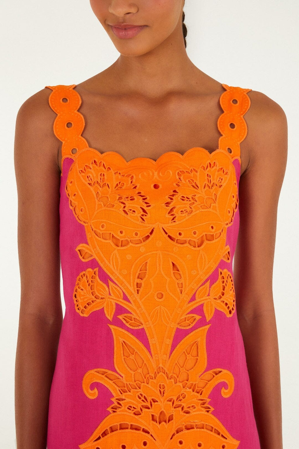 Pink Cutwork Euroflax™ Premium Linen Midi Dress