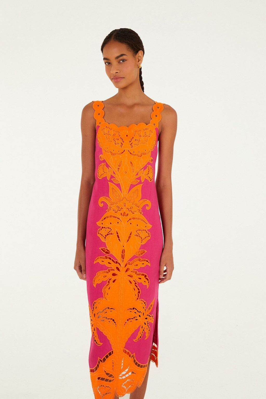 Pink Cutwork Euroflax™ Premium Linen Midi Dress
