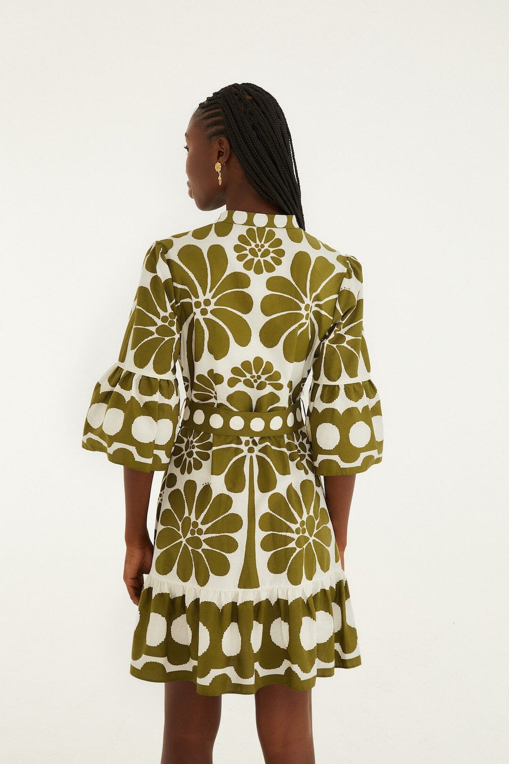 Green Palermo Belted Organic Cotton Mini Dress