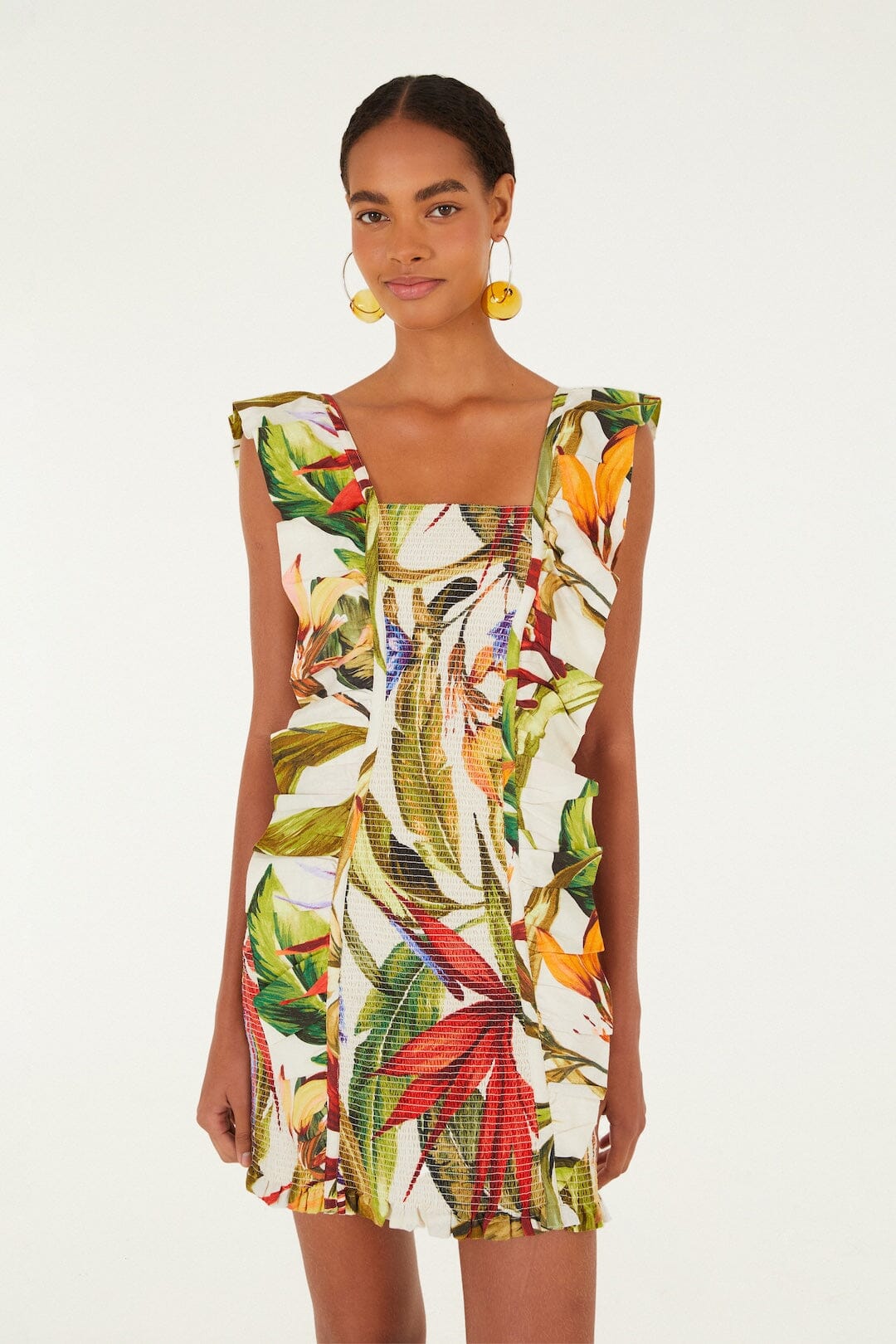 Sand Florart Lenzing™ Ecovero™ Euroflax™ Short Sleeve Mini Dress