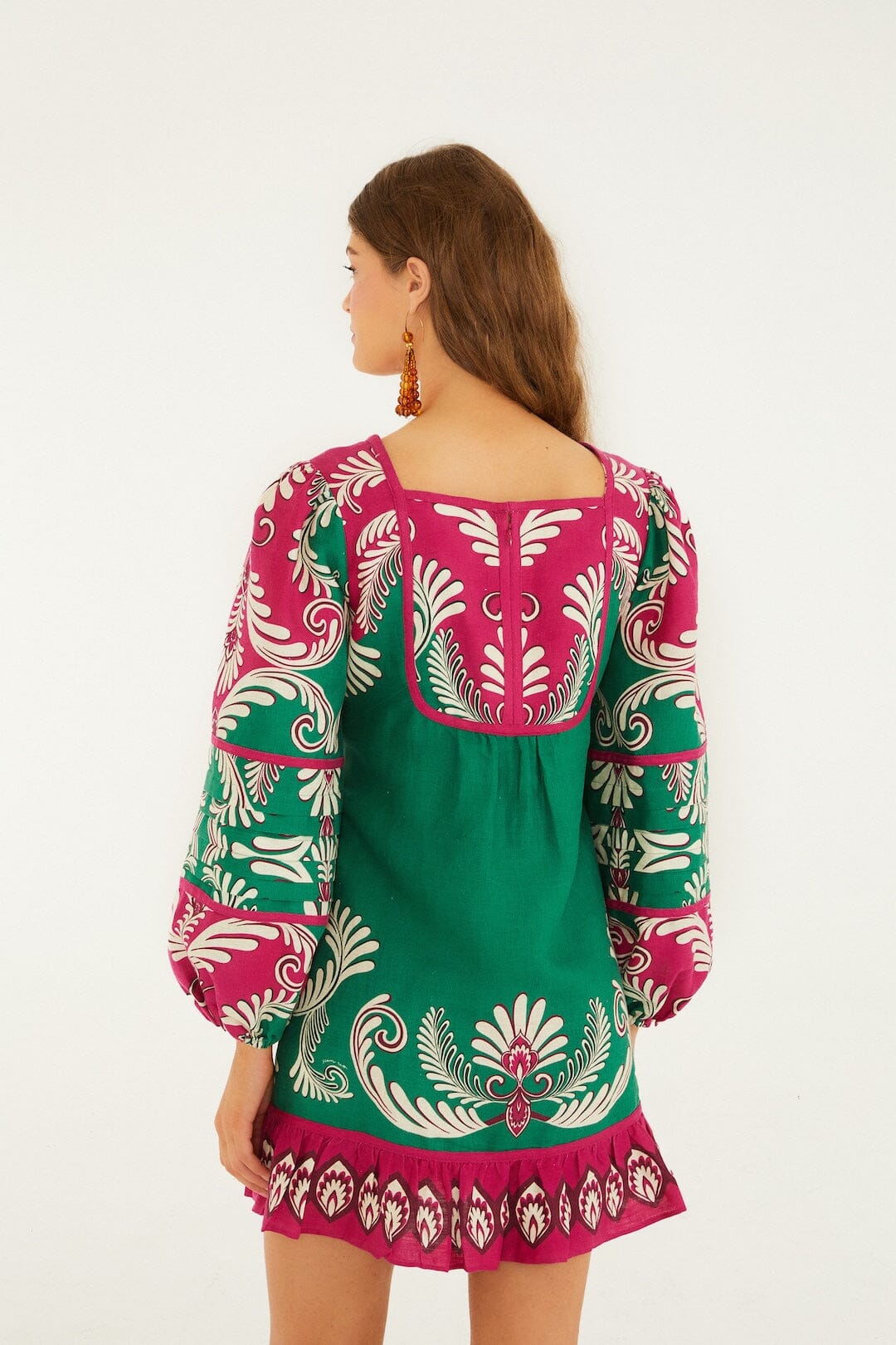 Multicolor Spring Arabesc Long Sleeve Euroflax™ Premium Linen Mini Dress
