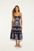 Blue Richelieu Embroidered Organic Cotton Midi Dress