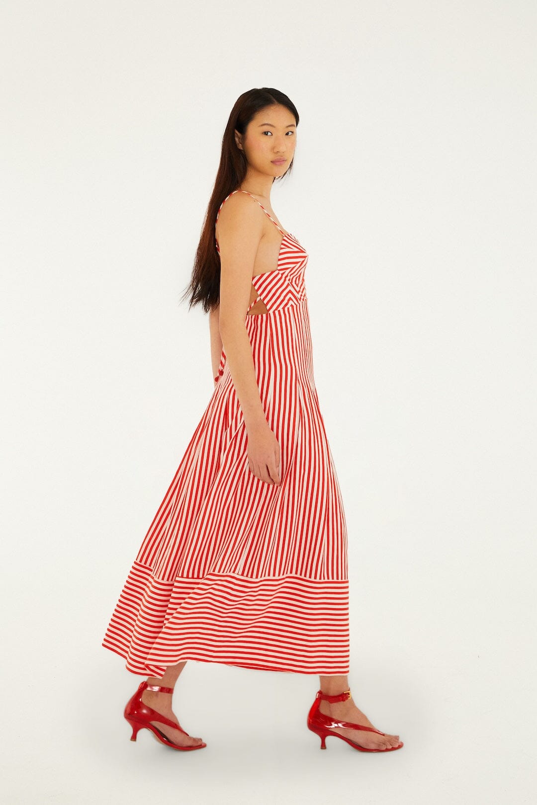 Off-White Checkered Stripes Sleeveless Lenzing™ Ecovero™ Euroflax™ Maxi Dress
