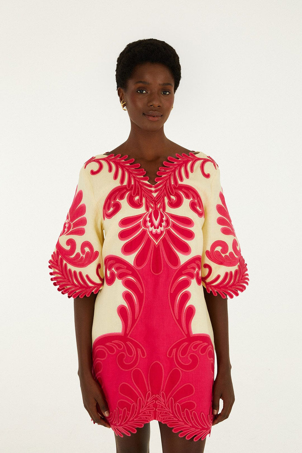 Pink Spring Arabesc Embroidered Euroflax™ Premium Linen Mini Dress