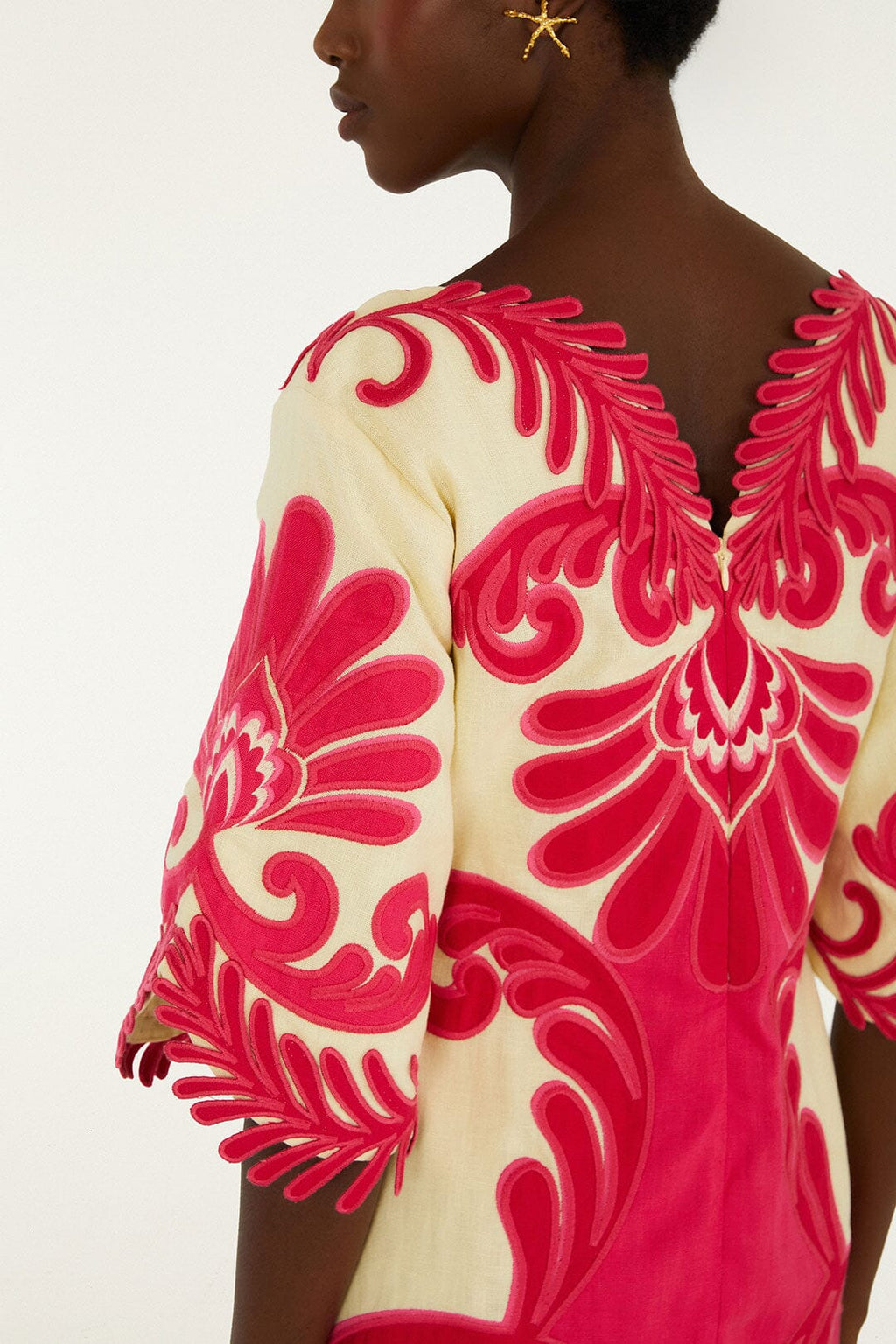 Pink Spring Arabesc Embroidered Euroflax™ Premium Linen Mini Dress