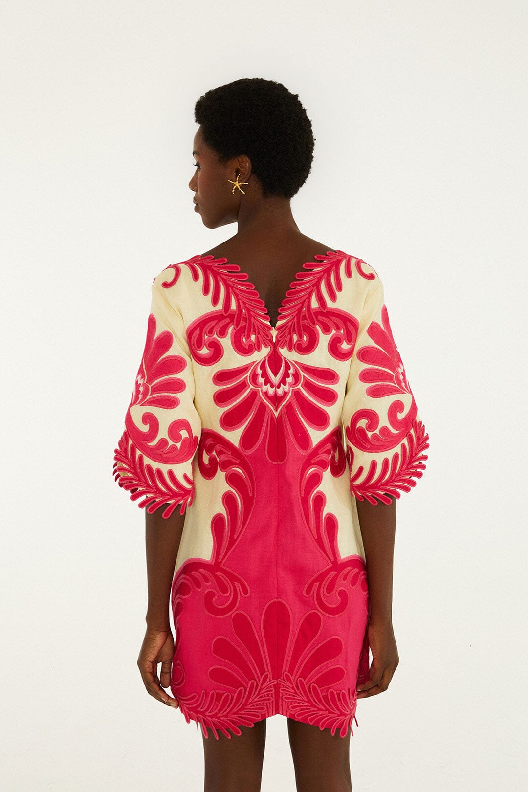 Pink Spring Arabesc Embroidered Euroflax™ Premium Linen Mini Dress