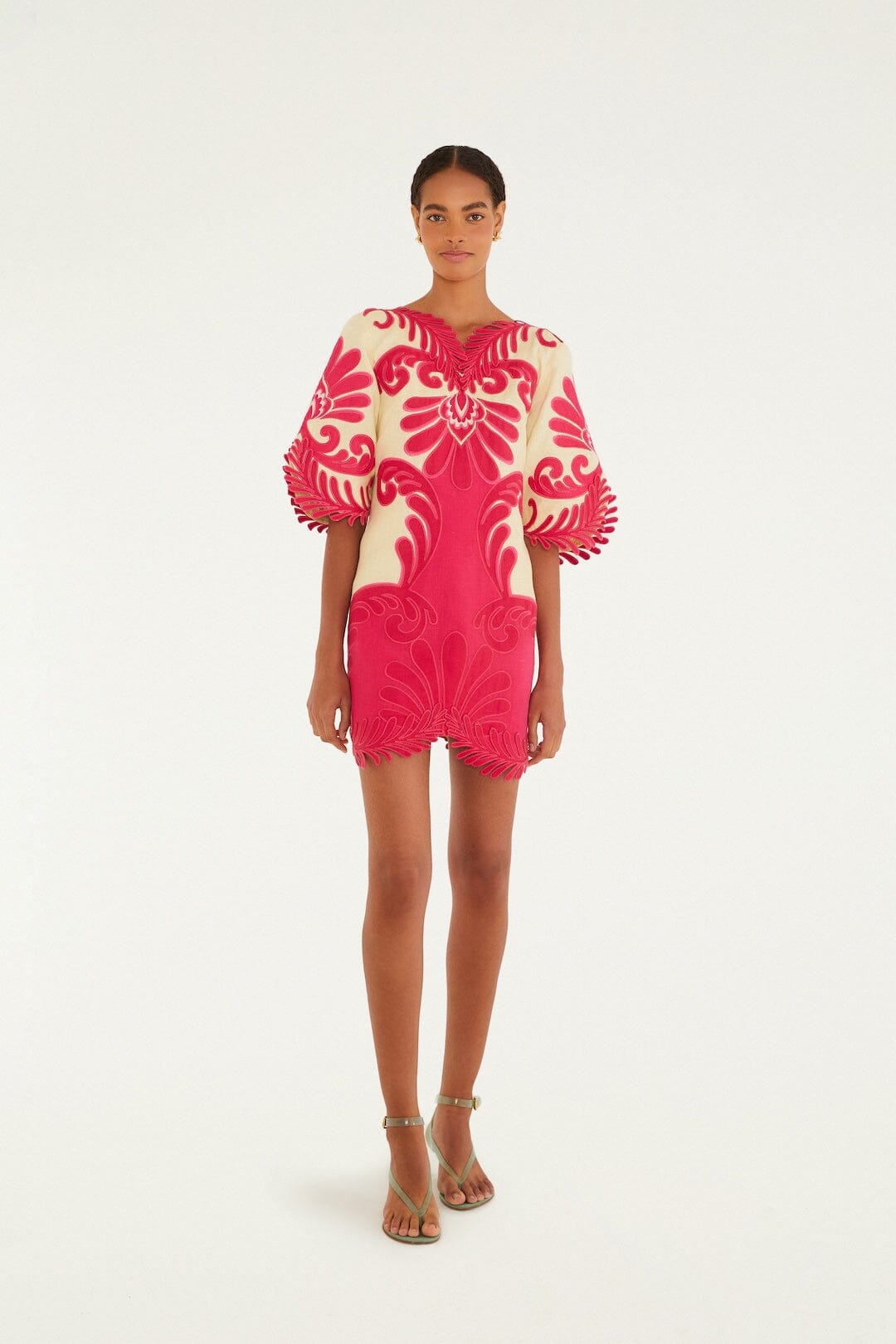 Pink Spring Arabesc Embroidered Euroflax™ Premium Linen Mini Dress
