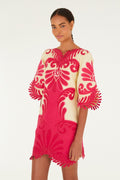 Pink Spring Arabesc Embroidered Euroflax™ Premium Linen Mini Dress