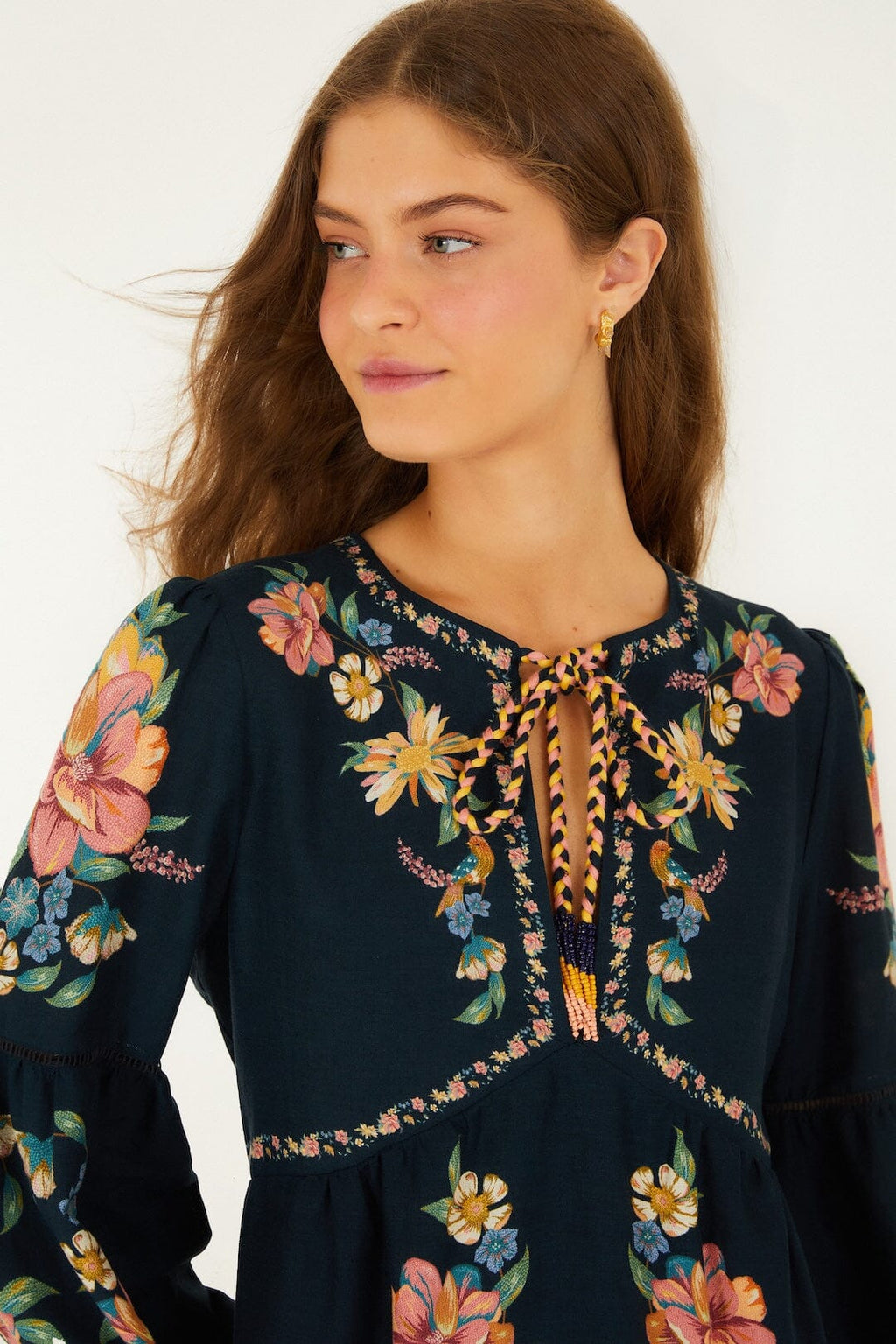 Dark Blue Maira Floral Lenzing™ Ecovero™ Euroflax™ Mini Dress