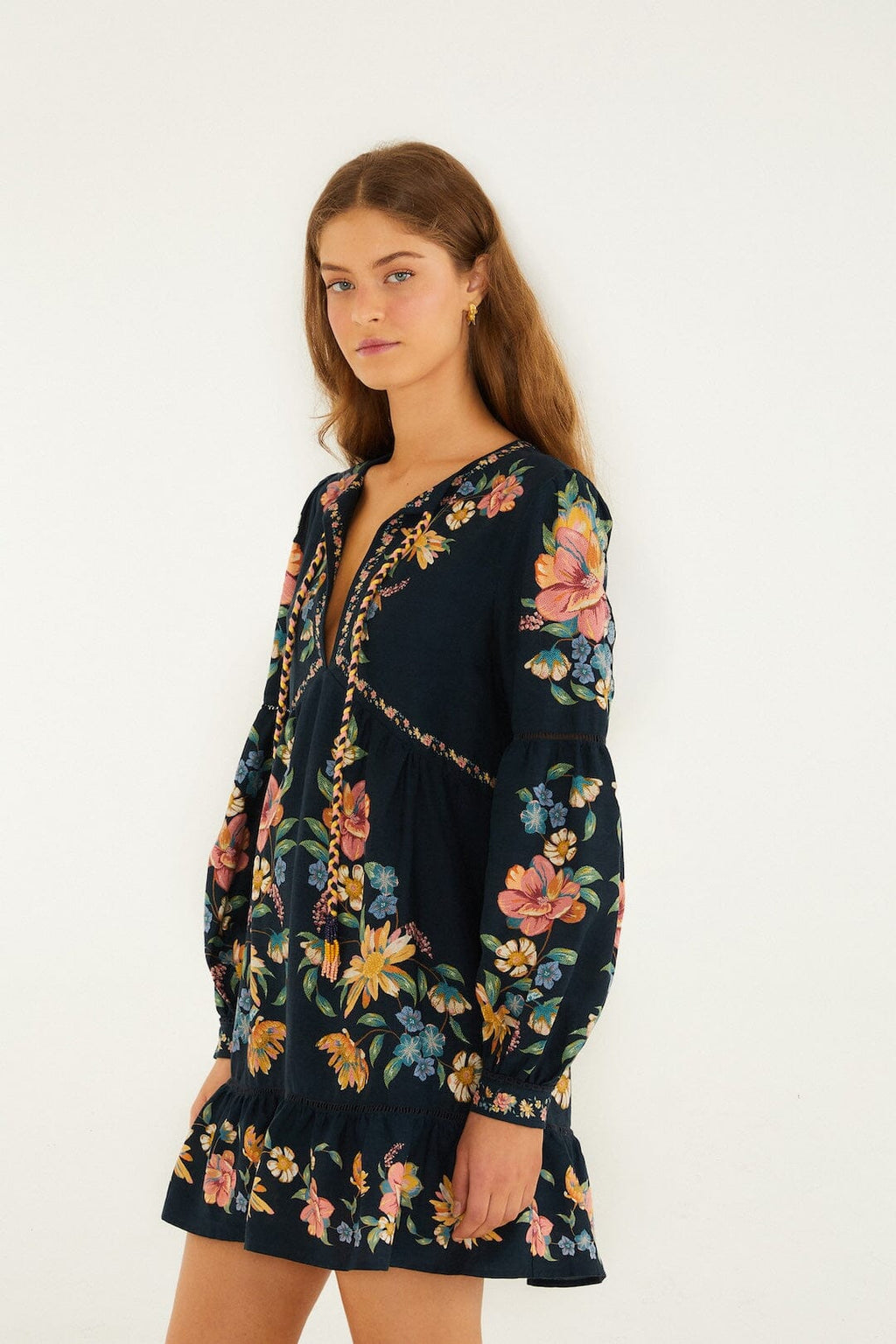 Dark Blue Maira Floral Lenzing™ Ecovero™ Euroflax™ Mini Dress