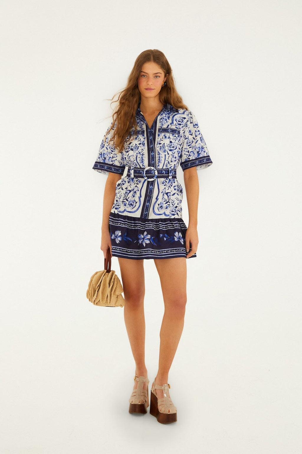 Off-White Porcelain Garden Euroflax™ Premium Linen Mini Dress