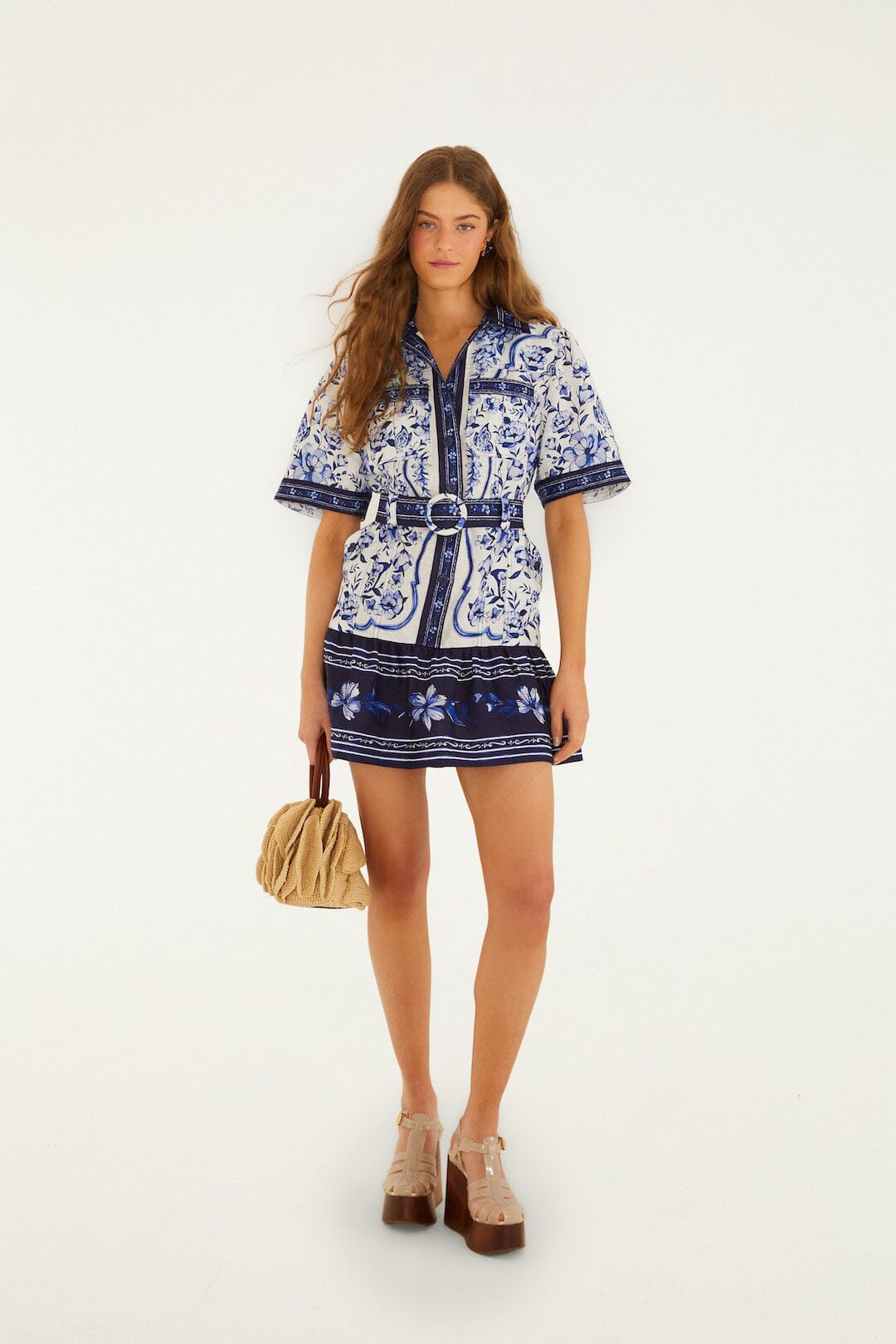 Off-White Porcelain Garden Euroflax™ Premium Linen Mini Dress