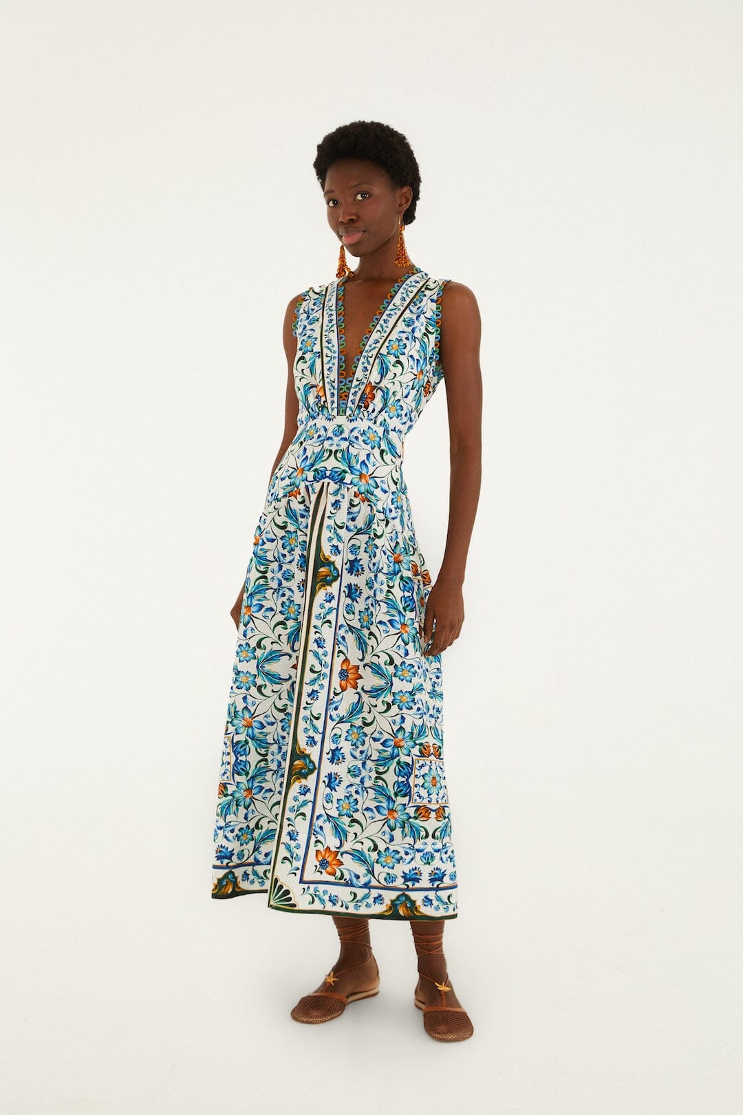 Off-White Flora Tile Scallop Euroflax™ Premium Linen Maxi Dress