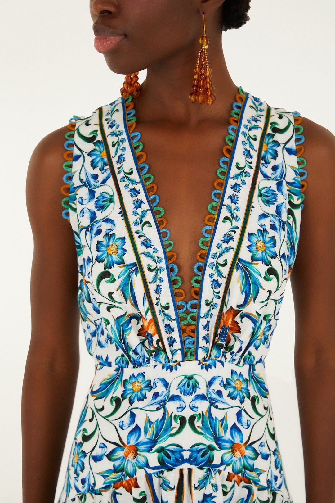 Off-White Flora Tile Scallop Euroflax™ Premium Linen Maxi Dress