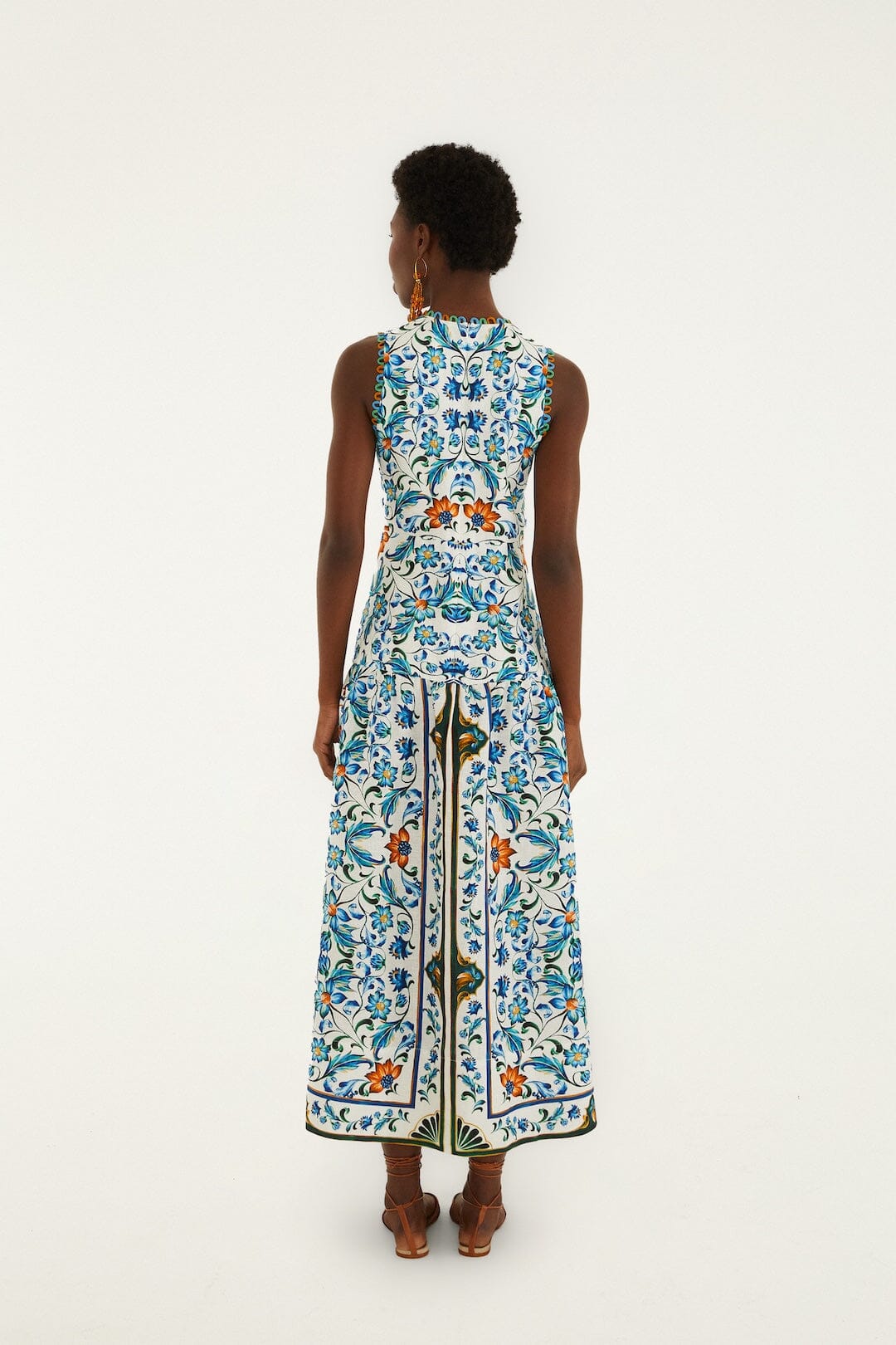 Off-White Flora Tile Scallop Euroflax™ Premium Linen Maxi Dress