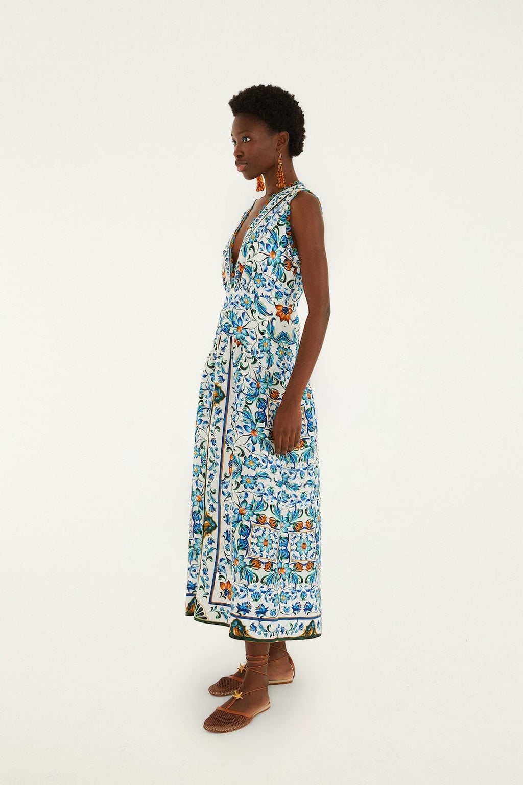 Off-White Flora Tile Scallop Euroflax™ Premium Linen Maxi Dress