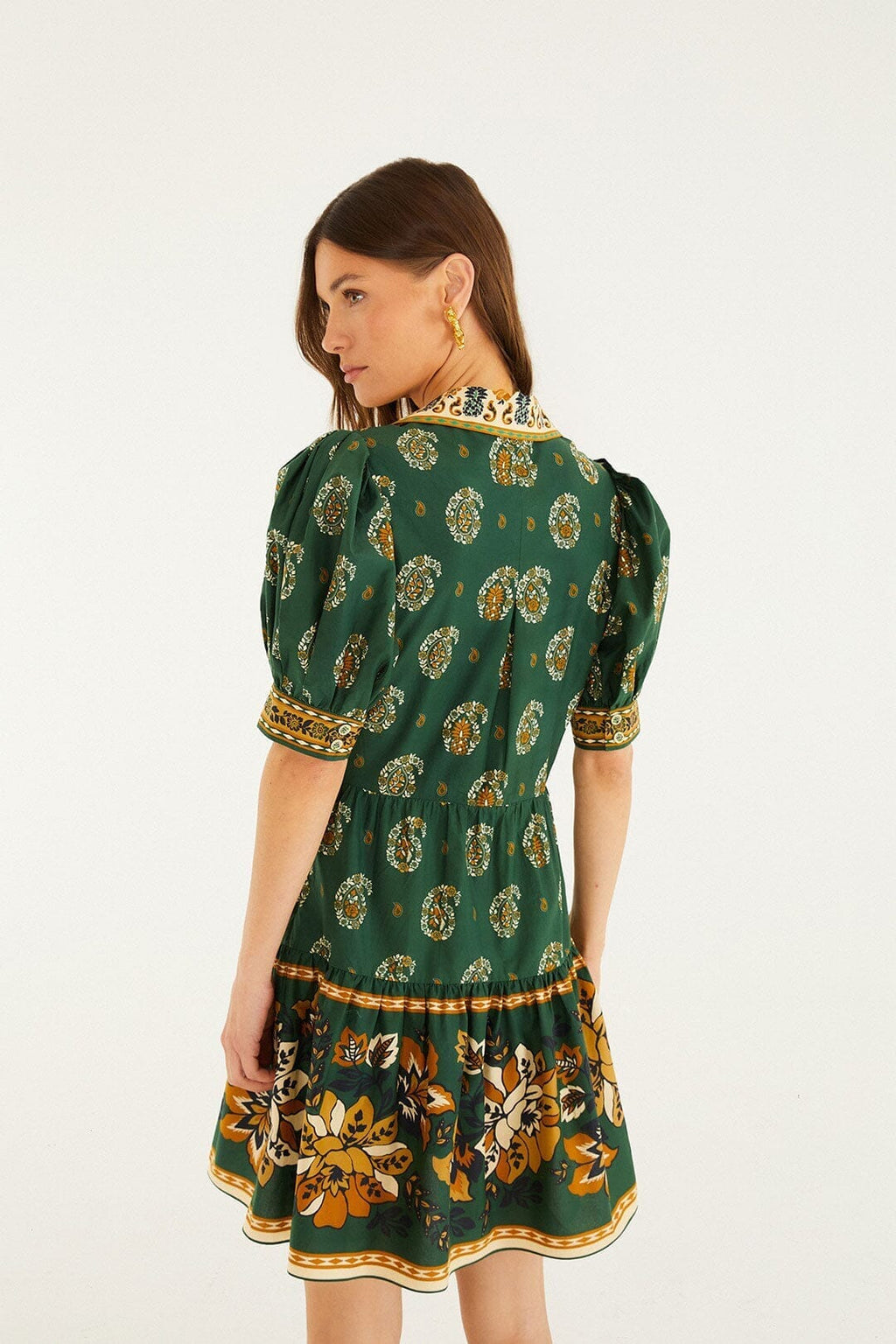 Green Ayla Short Puff Sleeve Organic Cotton Mini Dress