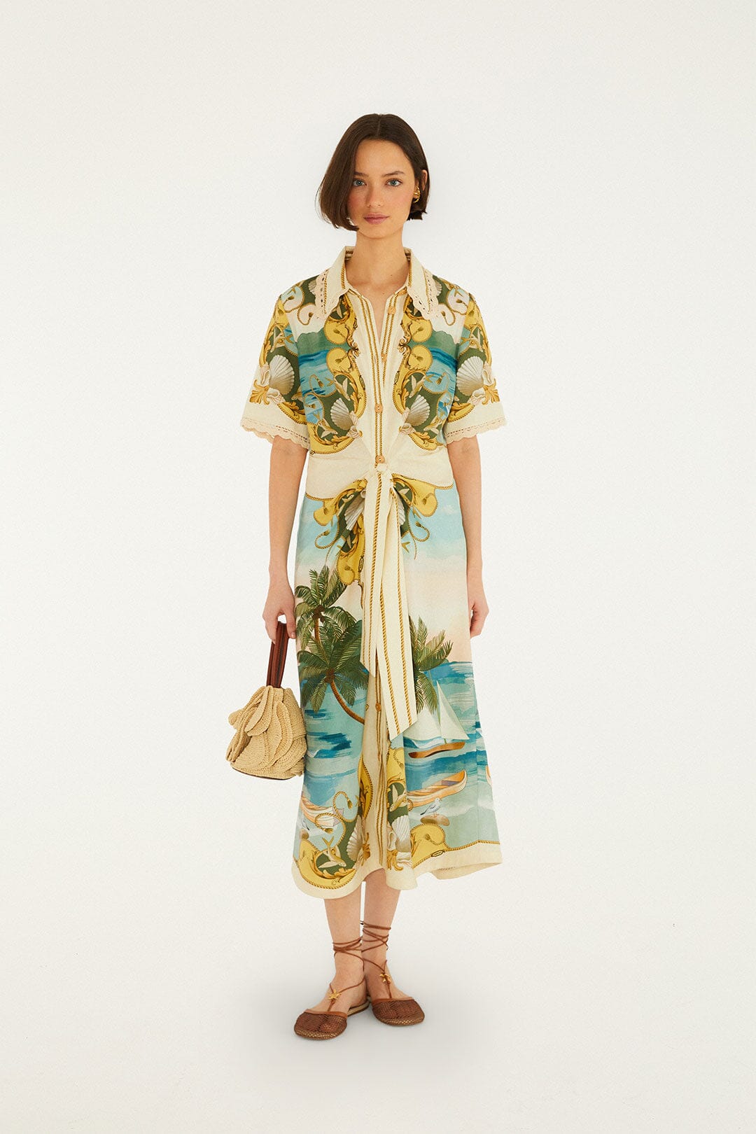 Off-White Royal Sea Collared Lenzing™ Ecovero™ Euroflax™ Midi Dress