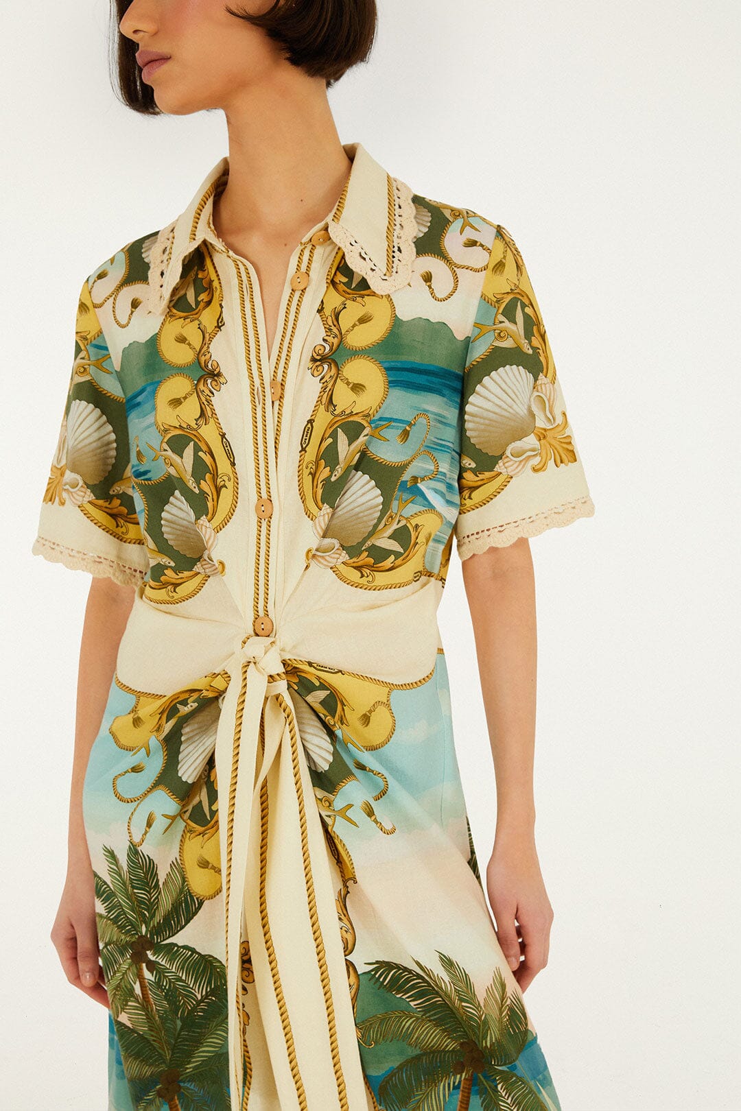Off-White Royal Sea Collared Lenzing™ Ecovero™ Euroflax™ Midi Dress