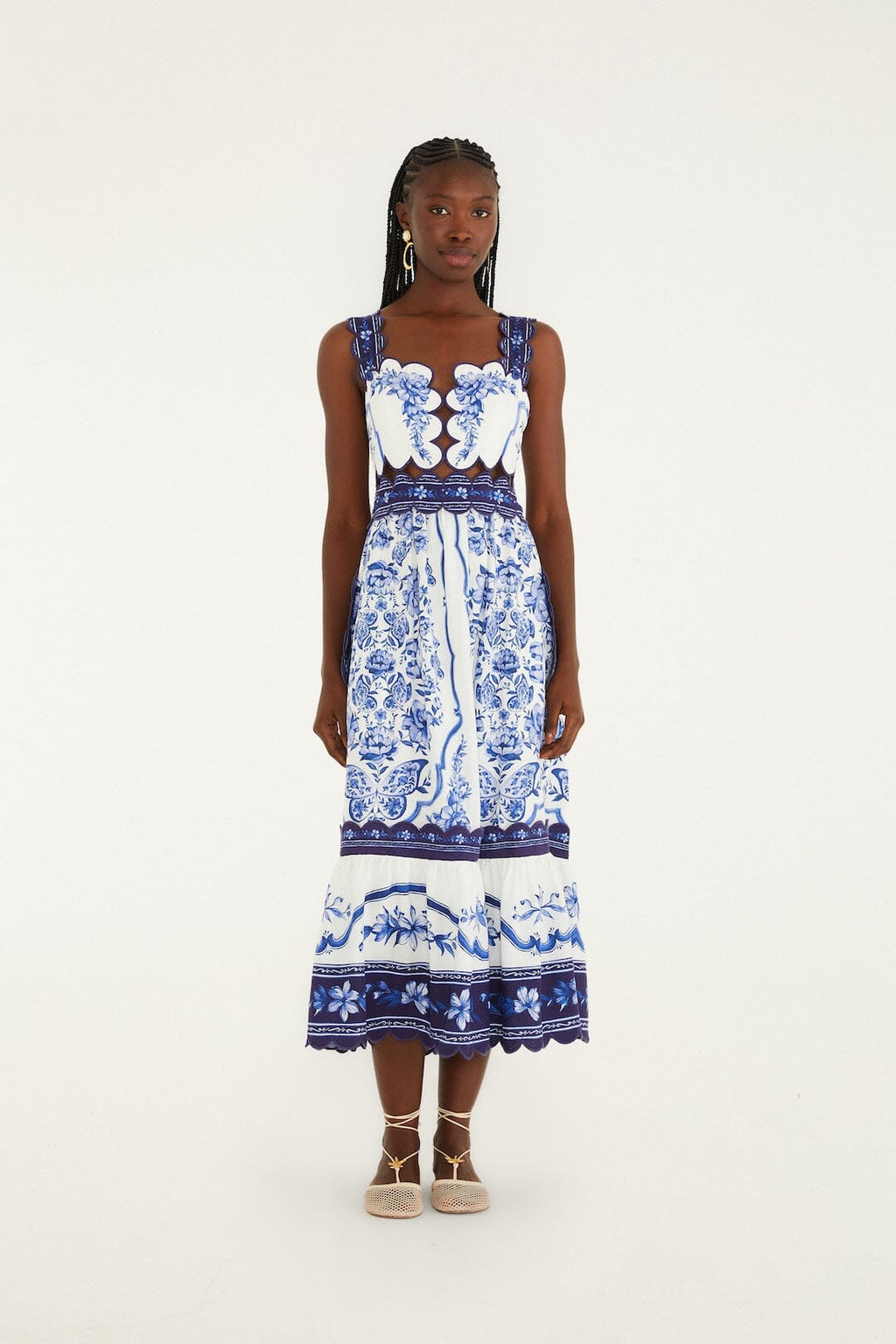 Off-White Porcelain Garden Cut-Out Lenzing™ Ecovero™ Euroflax™ Midi Dress