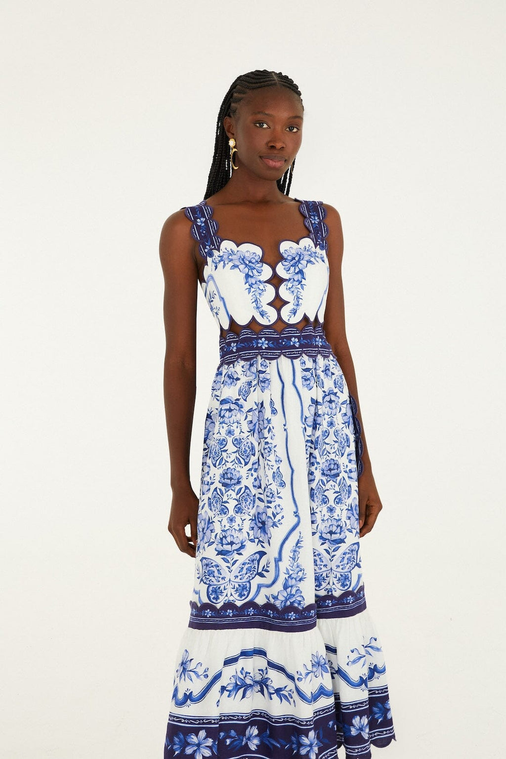 Off-White Porcelain Garden Cut-Out Lenzing™ Ecovero™ Euroflax™ Midi Dress