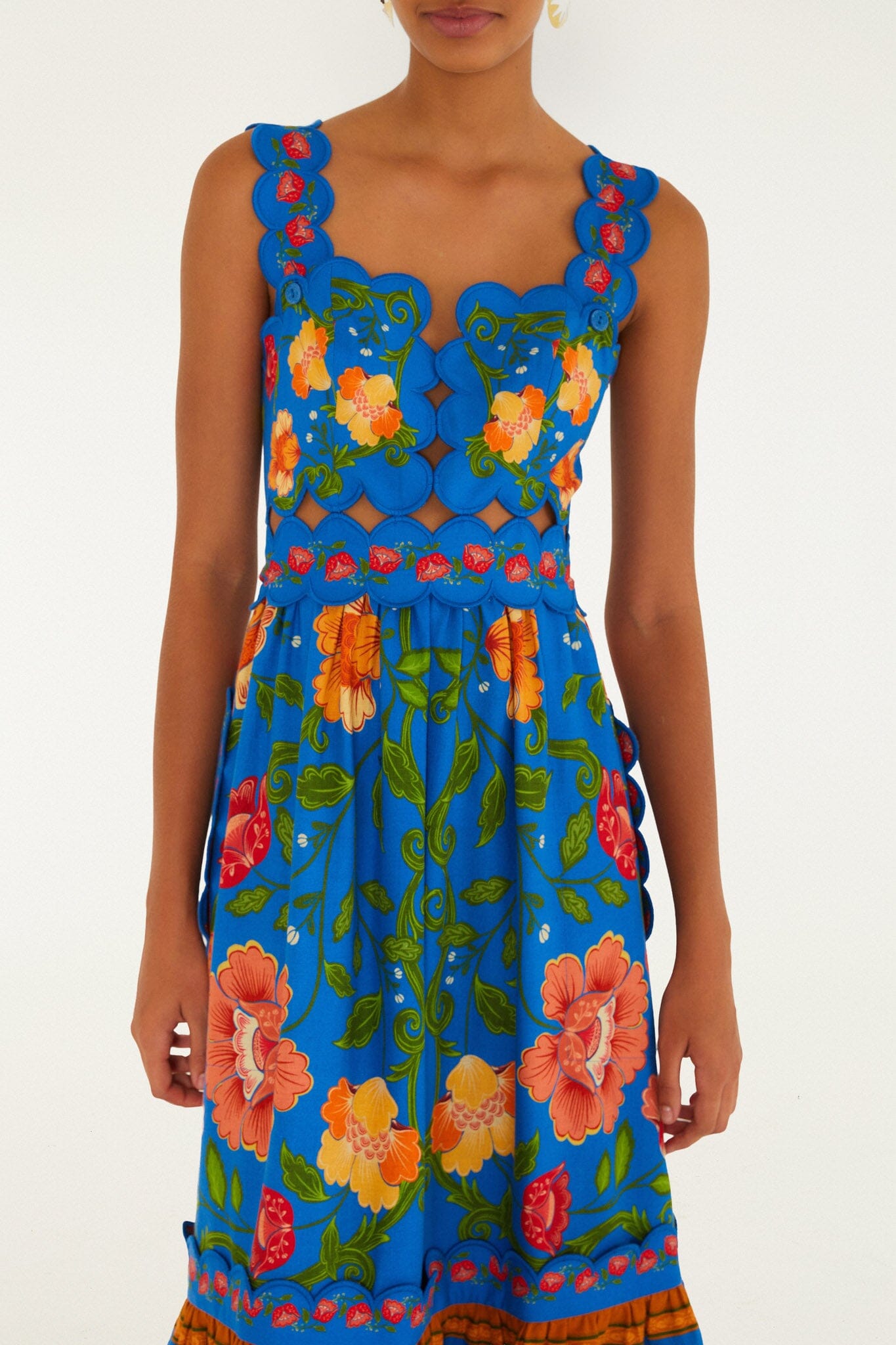 Bright Blue Rococo Flowers Lenzing™ Ecovero™ Euroflax™ Midi Dress