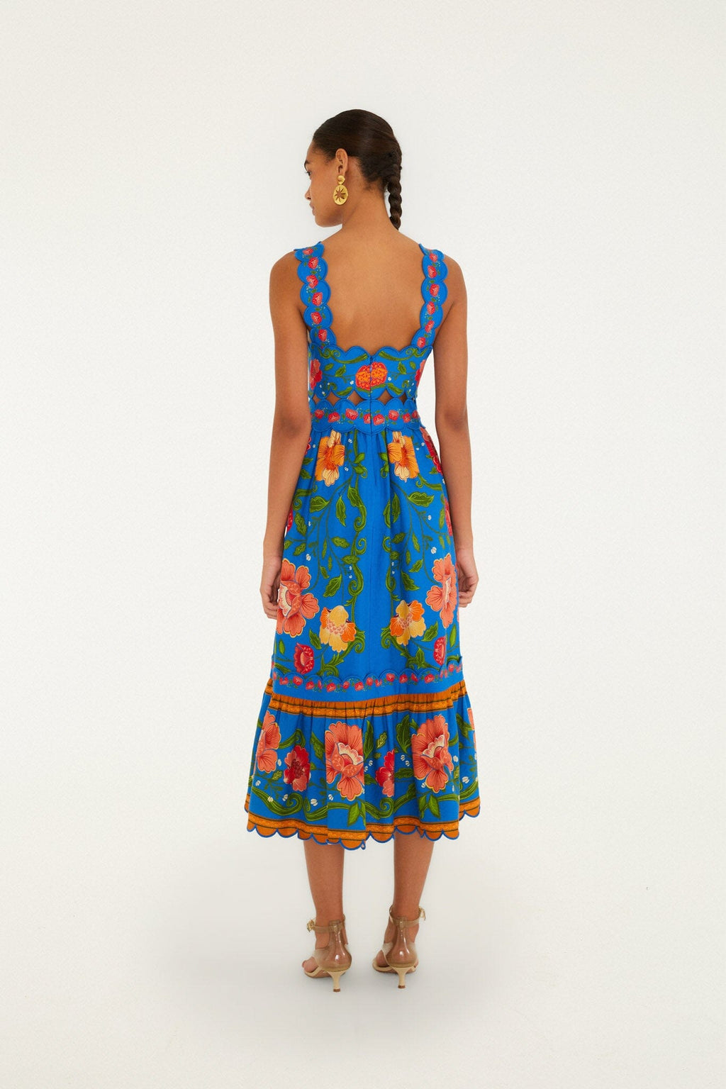 Bright Blue Rococo Flowers Lenzing™ Ecovero™ Euroflax™ Midi Dress
