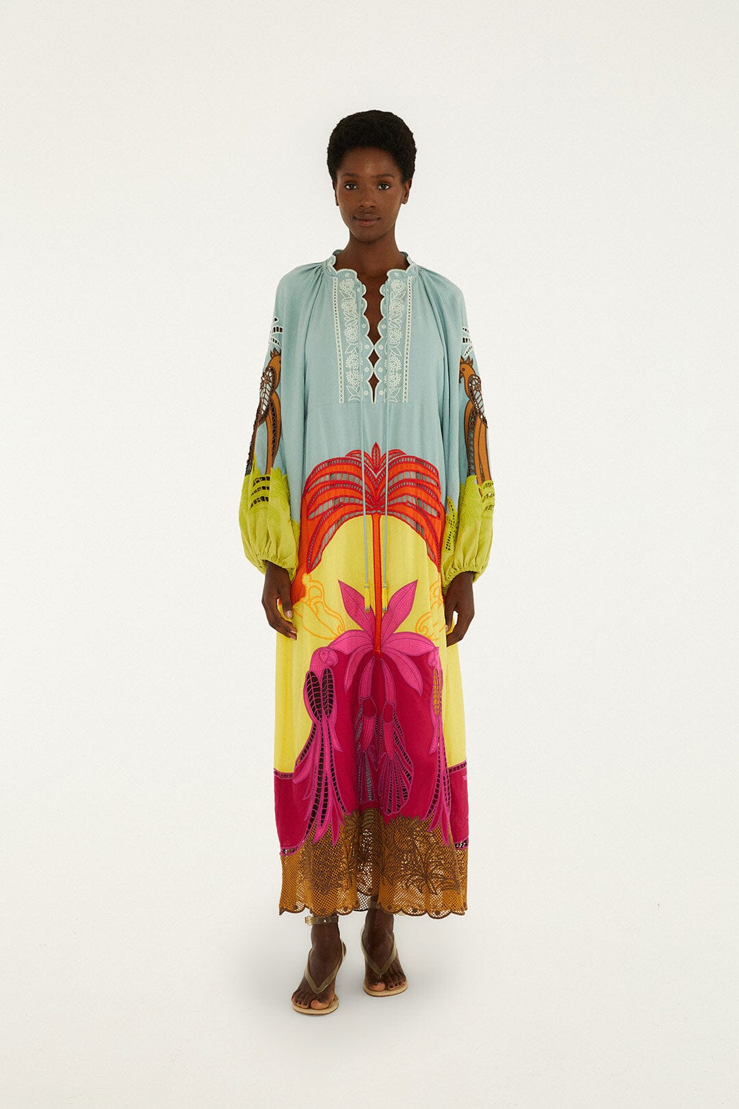 Multicolor Usiacuri Embroidered Lenzing™ Ecovero™ Euroflax™ Richelieu Maxi Dress