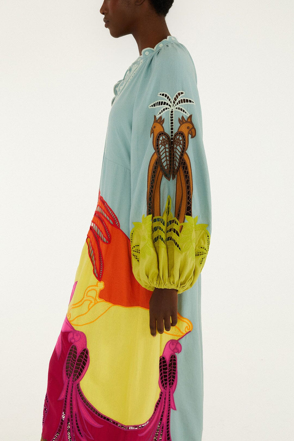 Multicolor Usiacuri Embroidered Lenzing™ Ecovero™ Euroflax™ Richelieu Maxi Dress