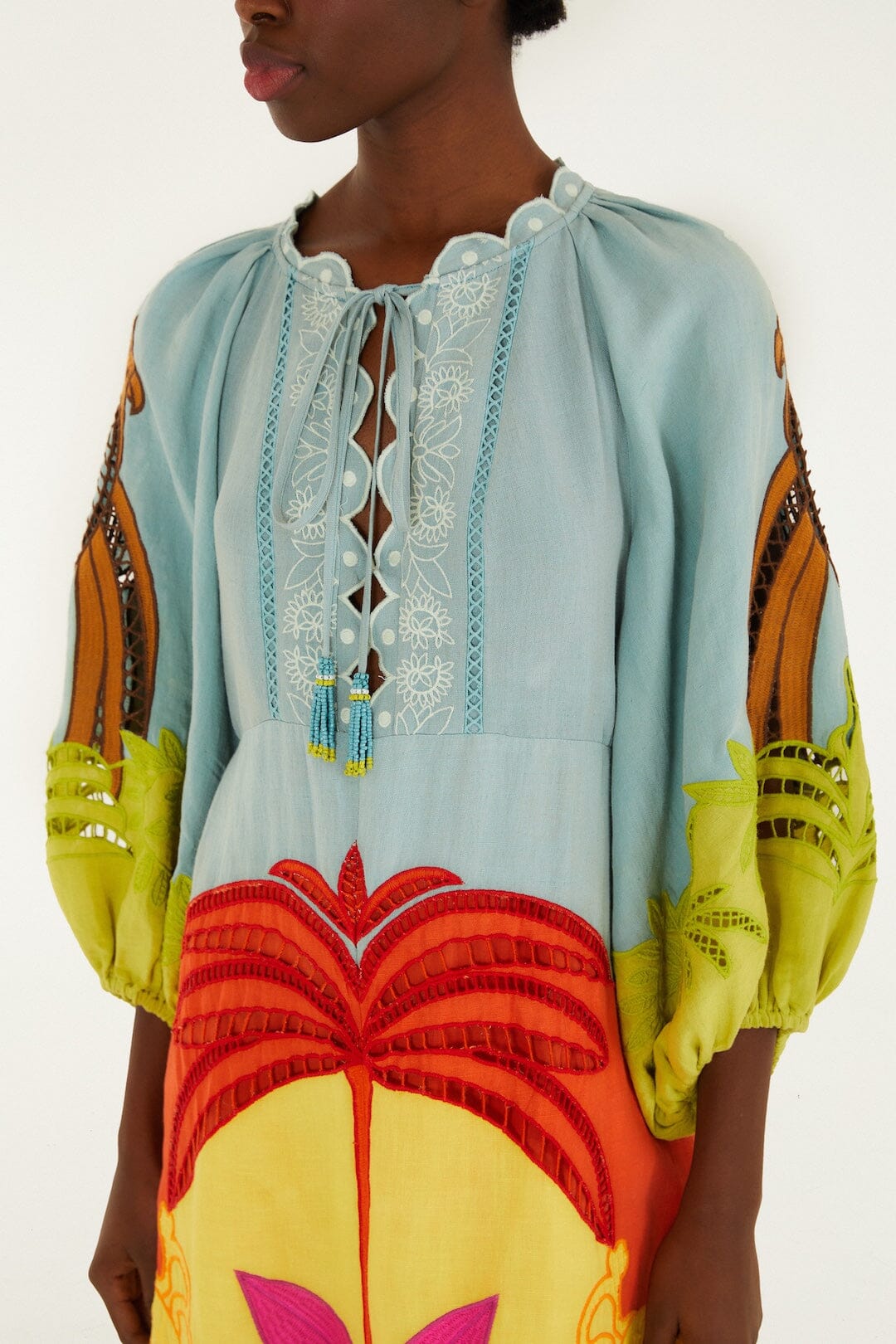 Multicolor Usiacuri Embroidered Lenzing™ Ecovero™ Euroflax™ Richelieu Maxi Dress