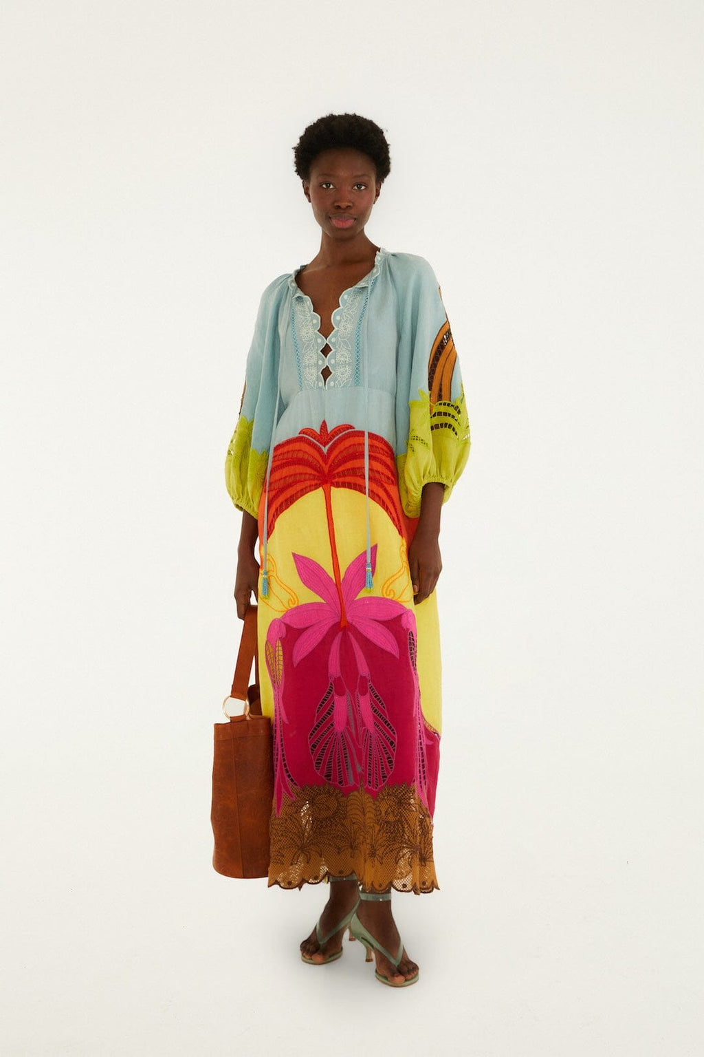 Multicolor Usiacuri Embroidered Lenzing™ Ecovero™ Euroflax™ Richelieu Maxi Dress