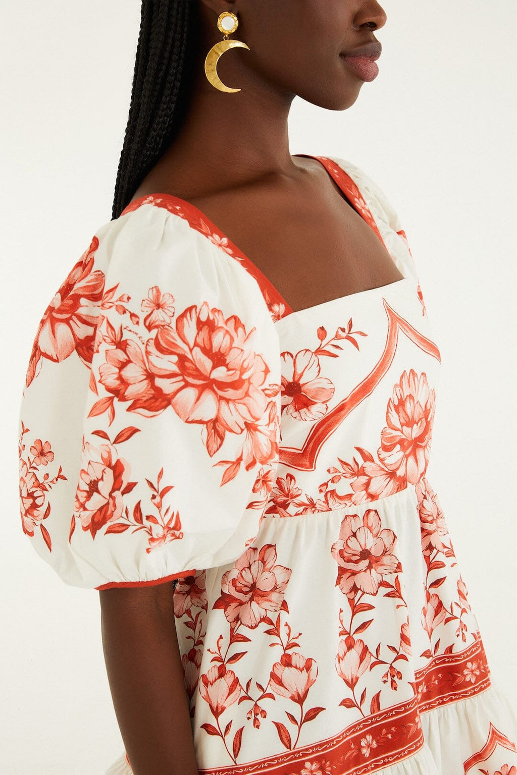 Red Porcelain Garden Organic Cotton Mini Dress