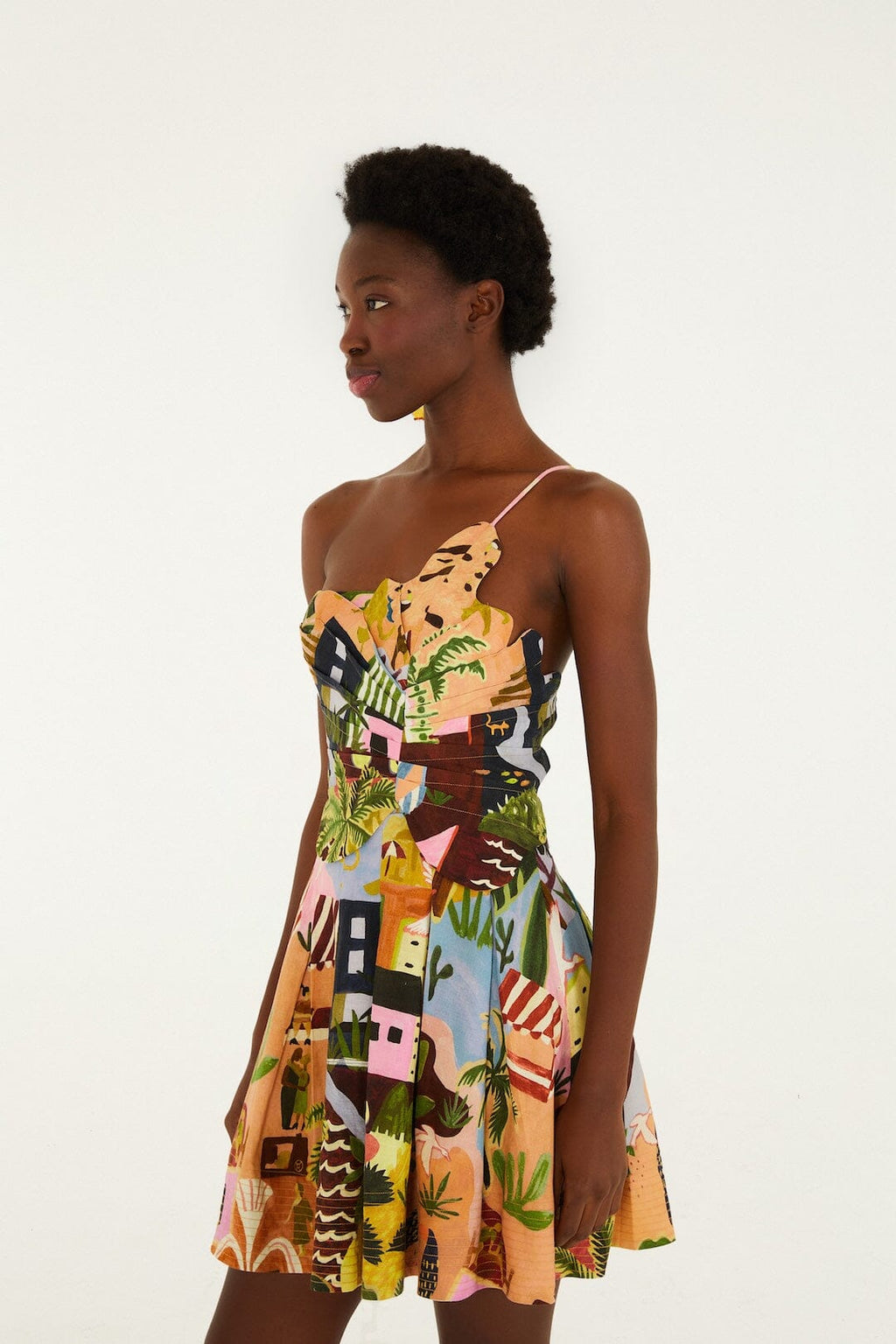 Multicolor Tropical Painting Lenzing™ Ecovero™ Euroflax™ Mini Dress
