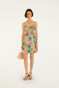 Soft Pink Pool Time 3d Flowers Euroflax™ Premium Linen Mini Dress