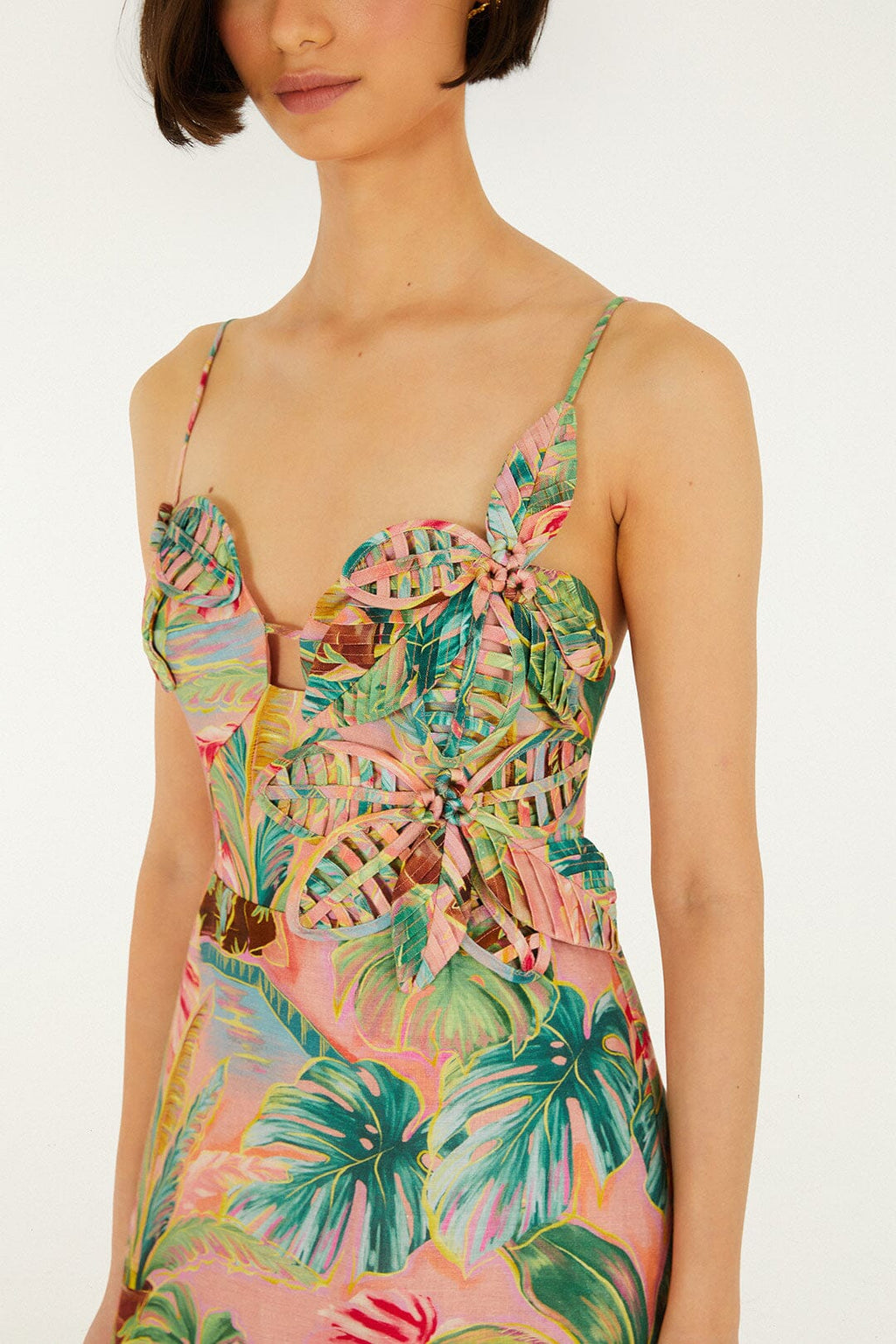 Soft Pink Pool Time 3d Flowers Euroflax™ Premium Linen Mini Dress