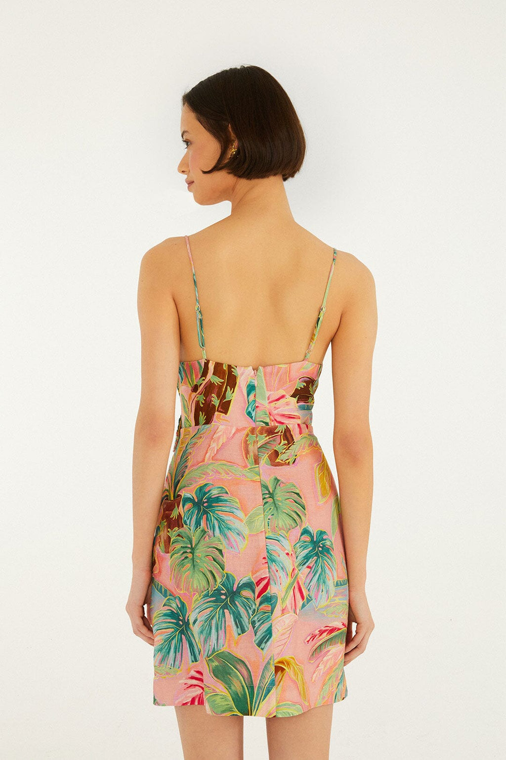 Soft Pink Pool Time 3d Flowers Euroflax™ Premium Linen Mini Dress