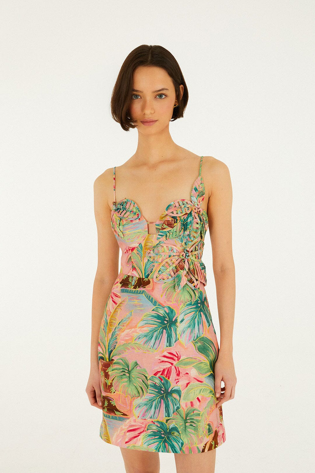 Soft Pink Pool Time 3d Flowers Euroflax™ Premium Linen Mini Dress