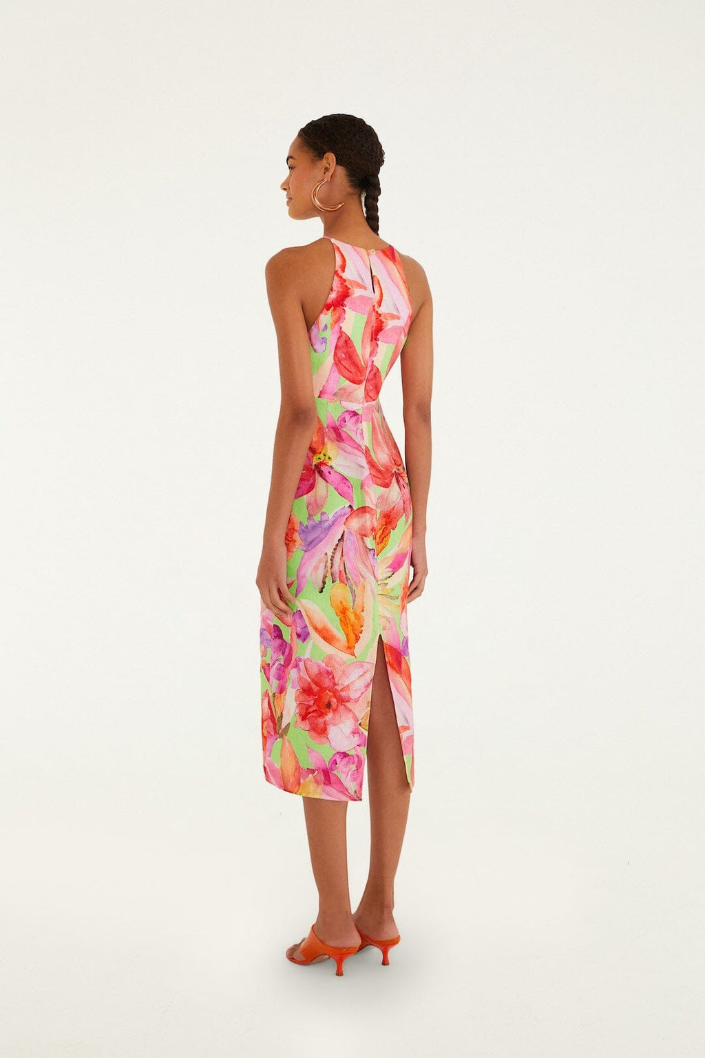 Multicolor Artsy Flora Euroflax™ Premium Linen Midi Dress