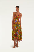 Brown Florart Euroflax™ Premium Linen Midi Wrap Dress