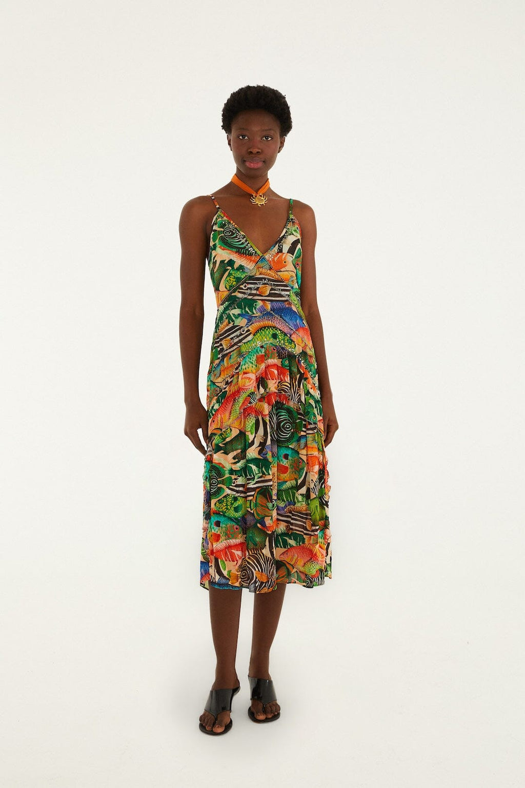 Multicolor Fish Sea Sleeveless Midi Dress