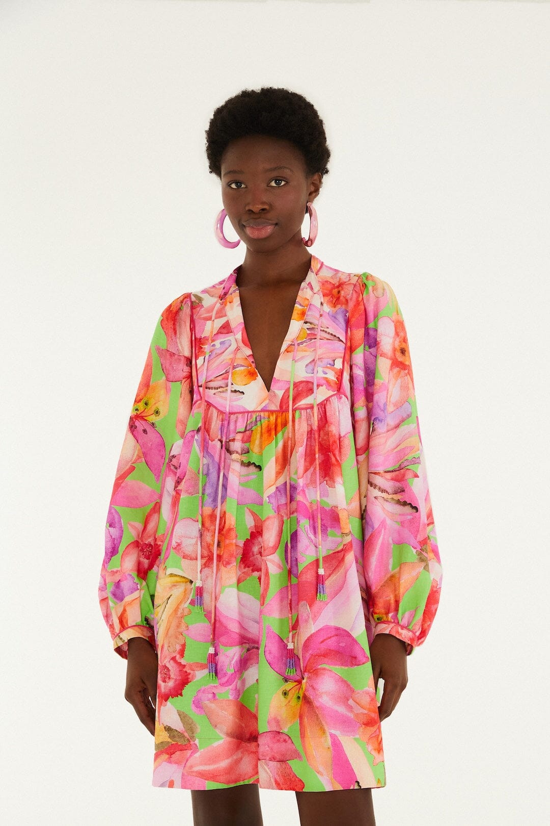 Multicolor Artsy Flora Lenzing™ Ecovero™ Euroflax™ Mini Dress