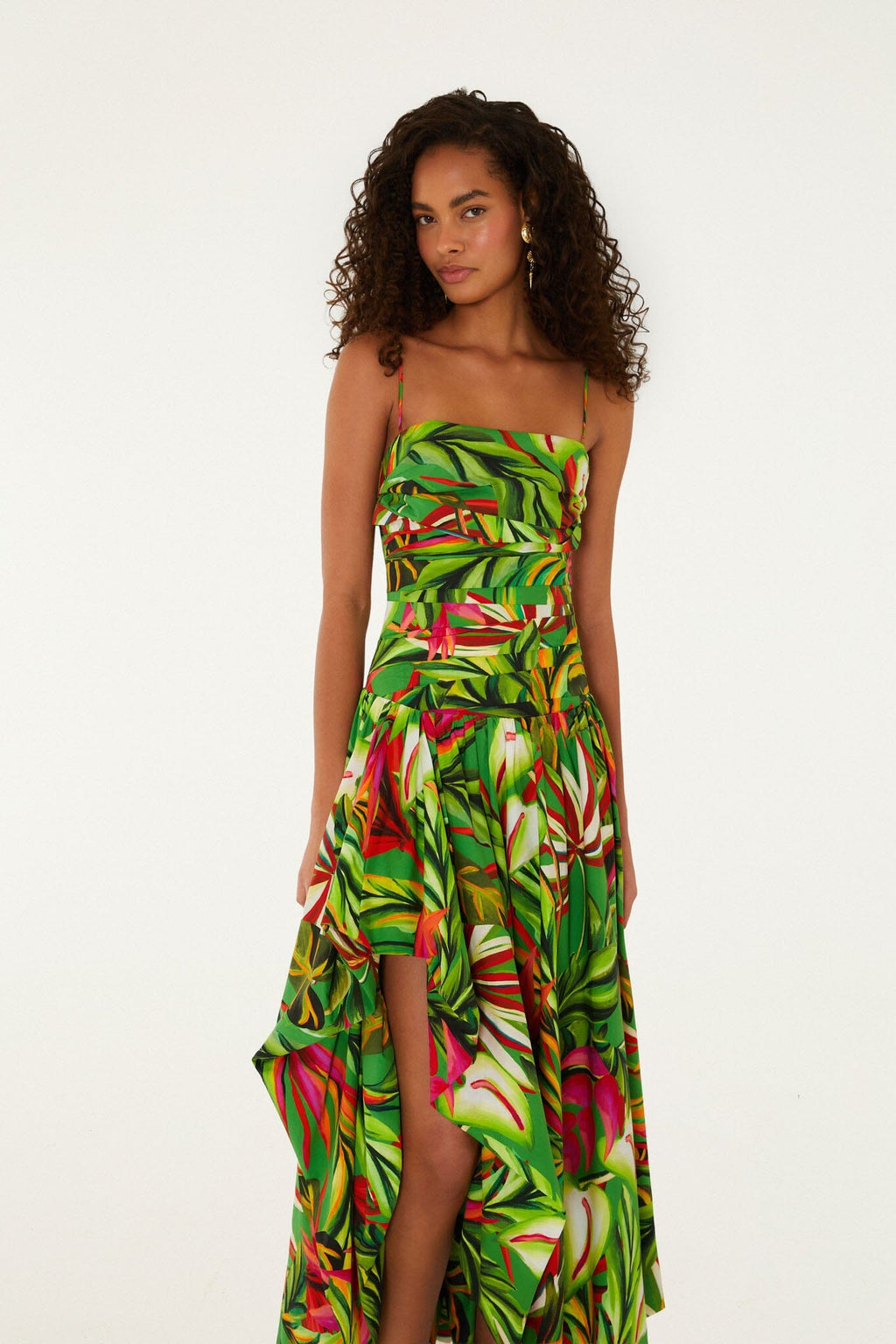 Green Tropical Dream Draped Organic Cotton Maxi Dress