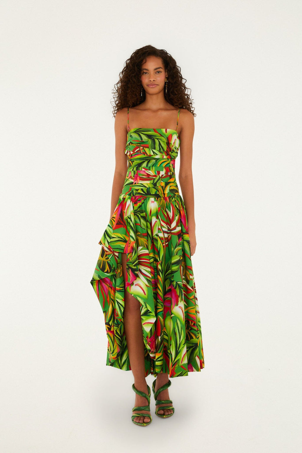 Green Tropical Dream Draped Organic Cotton Maxi Dress