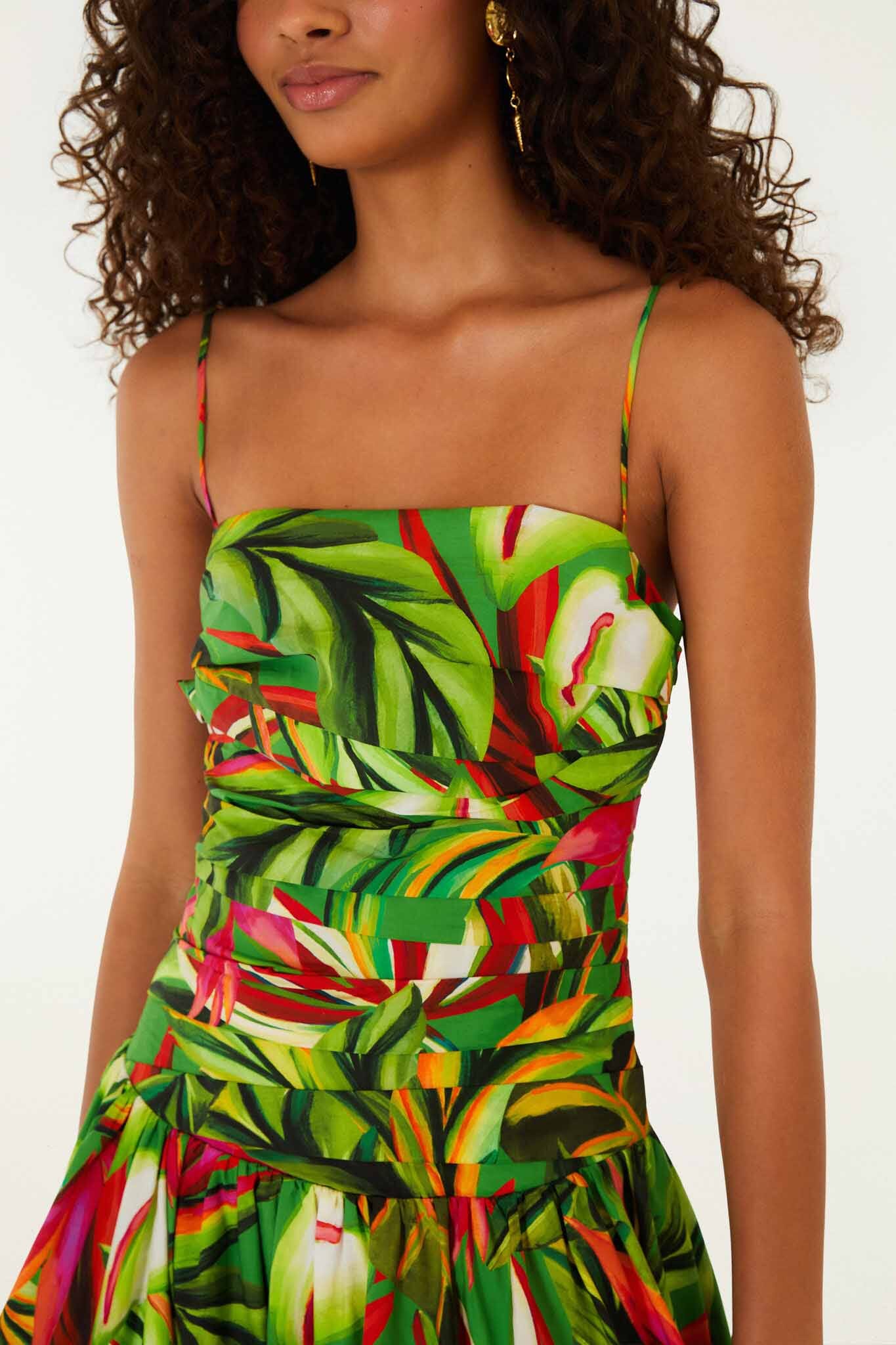 Green Tropical Dream Draped Organic Cotton Maxi Dress