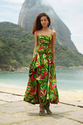 Green Tropical Dream Draped Organic Cotton Maxi Dress