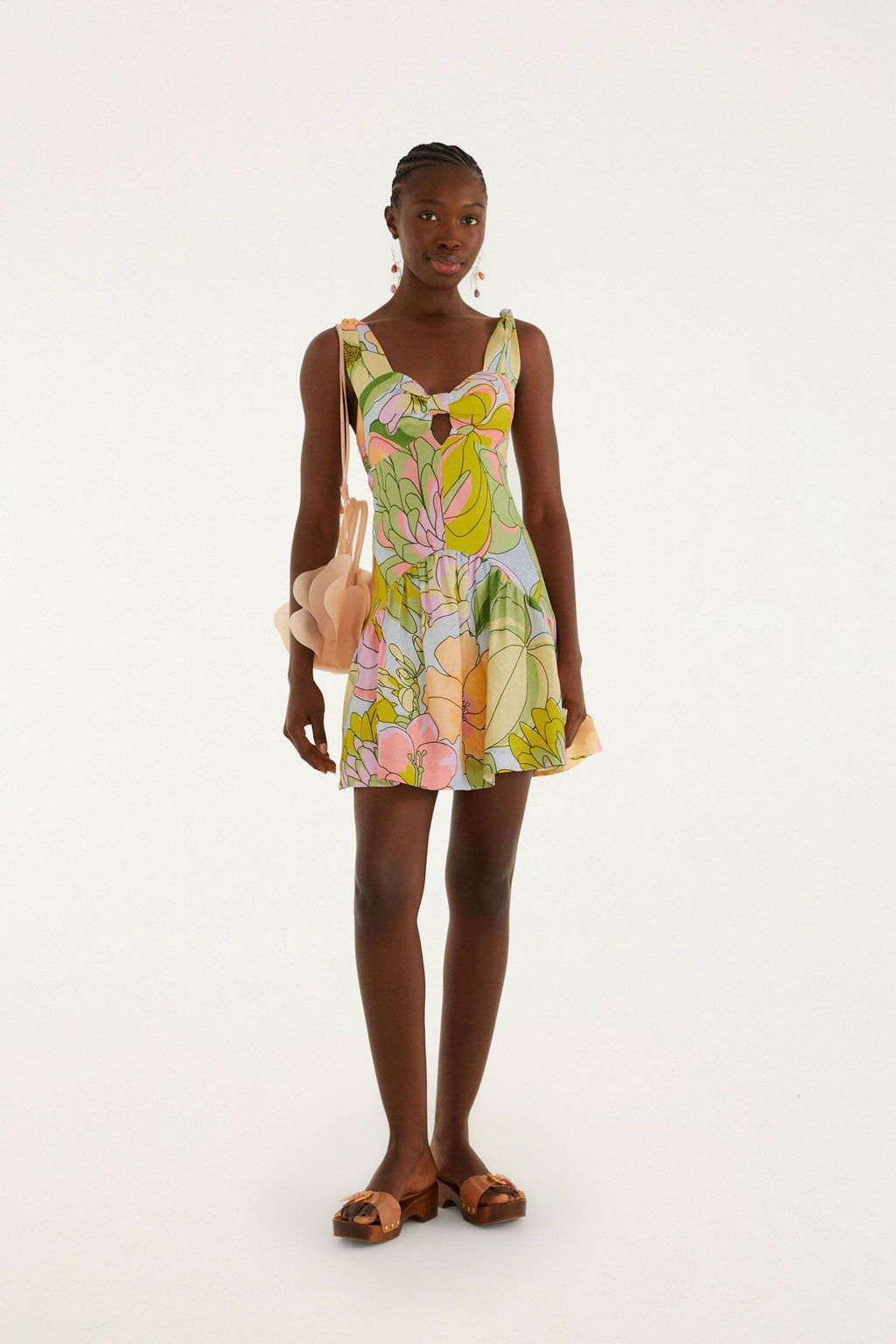 Light Blue Spring Affair Cut-Out Euroflax Premium Linen Mini Dress