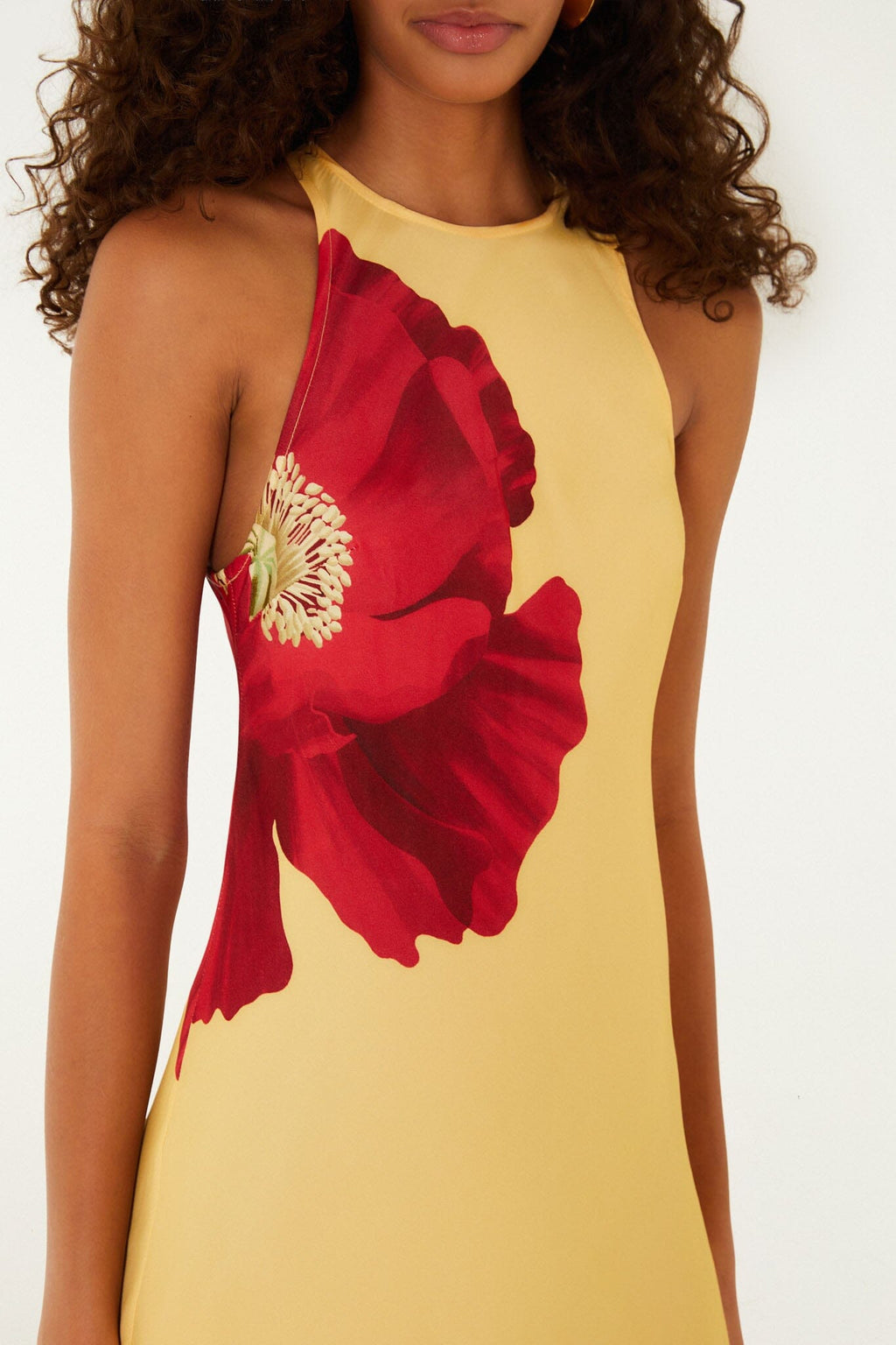 Light Yellow Poppy Flowers Sleeveless Lenzing Ecovero Viscose Maxi Dress